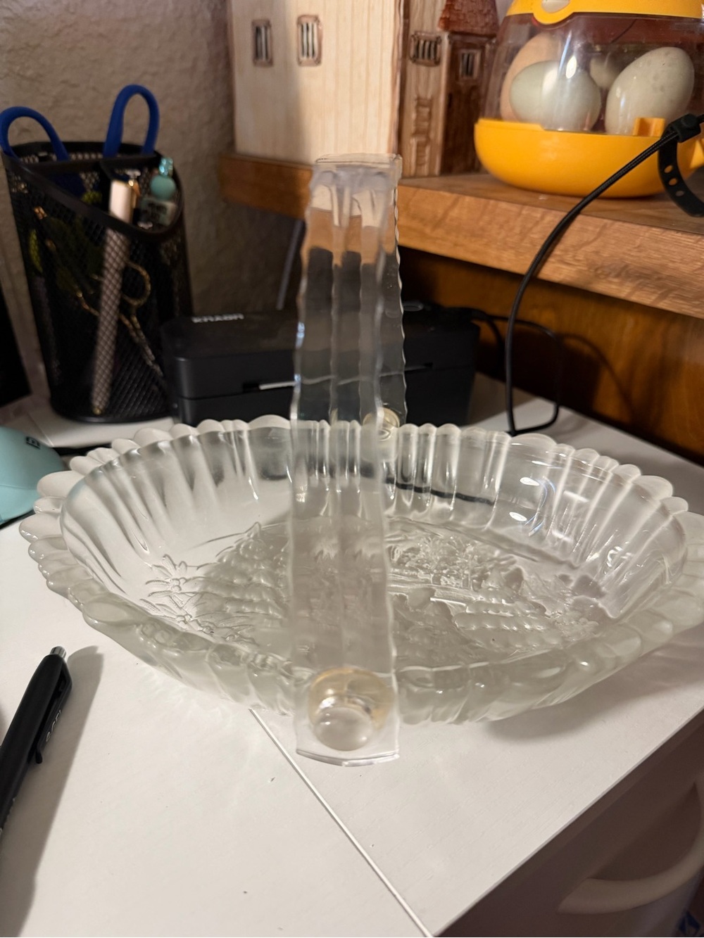 Vintage Clear Glass Fruit Bowl with Arched Handle